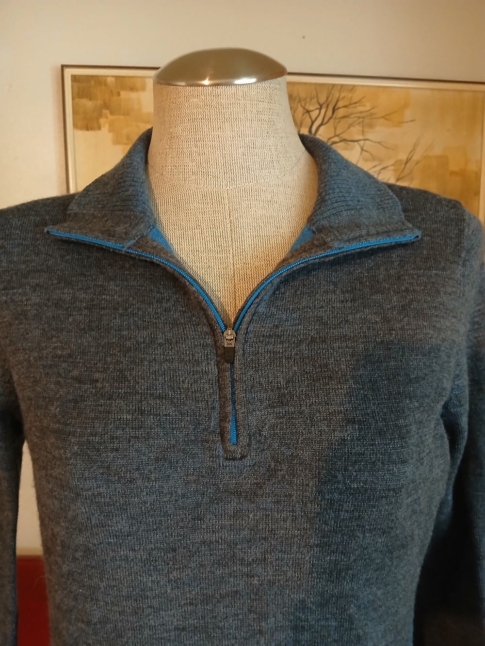 Patagonia Women's Gray Zip-Up Sweater with Blue Trim